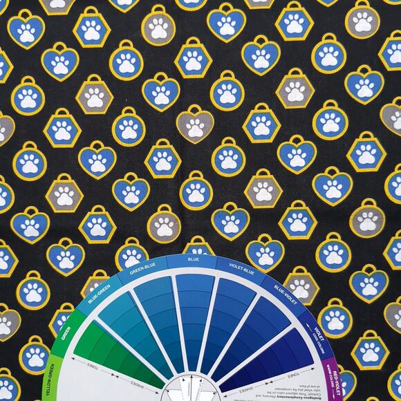 Blue & Gray Pet Tags on Black by Quilter's Showcase - 1/2 YD - Dog Cat Paw Print - Picture 4 of 6